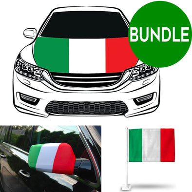 Italy mirror, hood cover and car flag BUNDLE