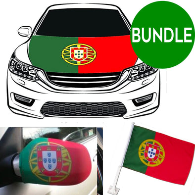 Portugal mirror, hood cover and car flag BUNDLE